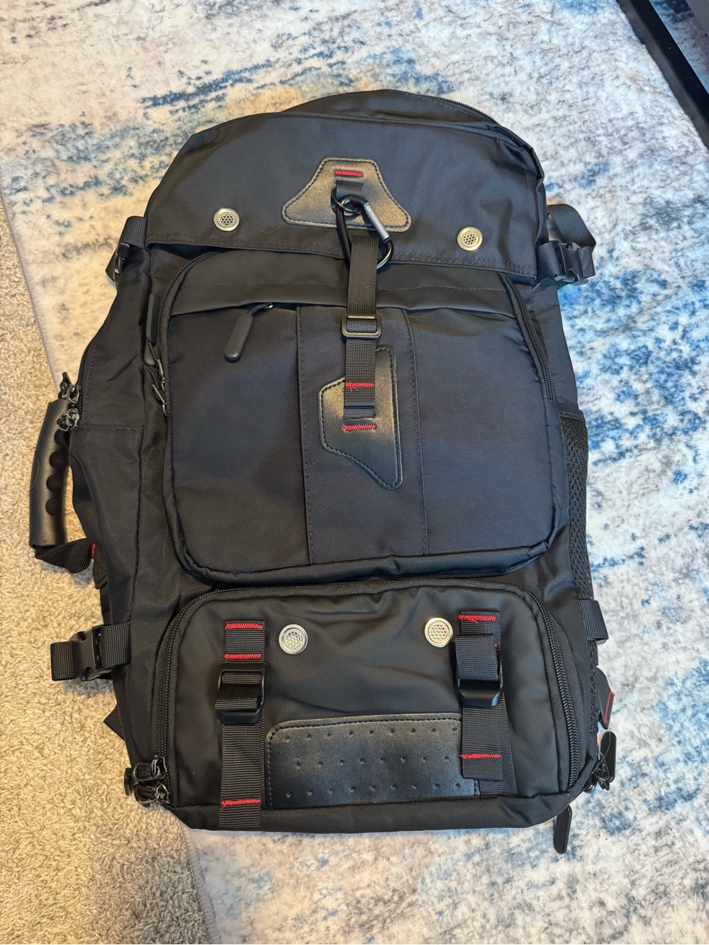 Black Travel Backpack with Red Accent Straps - Men's Bag
